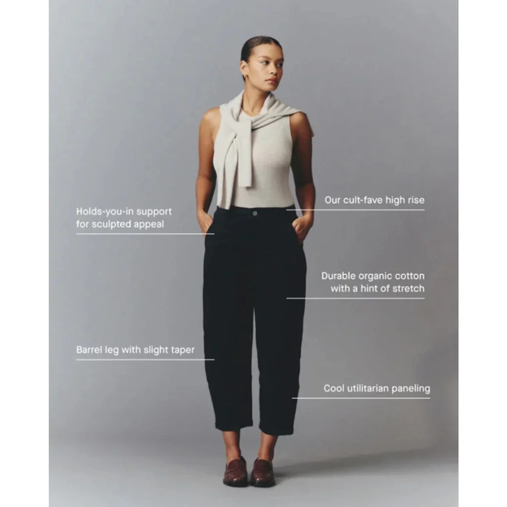 EVERLANE Women's The Utility Barrel Pants Size 12 TALL Black Cotton Twill NWT